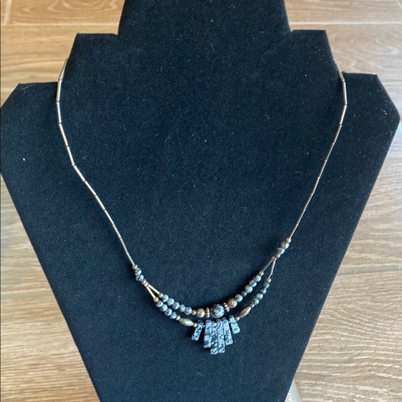 Vintage Hematite Silver Plate Bead Flower Collar Necklace - Picture 3 of 4